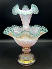 Fenton Champagne Pink Iridescent Diamond Lace Epergne With Sea Mist Crest