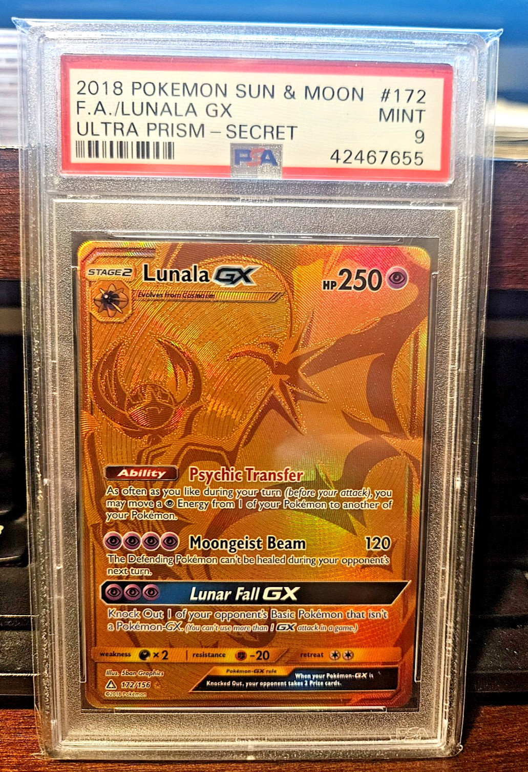 2018  POKEMON SUN AND MOON ULTRA PRISM LUNALA  #172  PSA  9