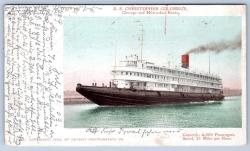 1902 S.S. CHRISTOPHER COLUMBUS STEAMER DETROIT PUBLISHING CO POSTCARD - Picture 1 of 2
