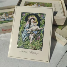 Box of 20 Vintage Burgoyne Christmas Cards Mary Jesus Religious Metallic MCM