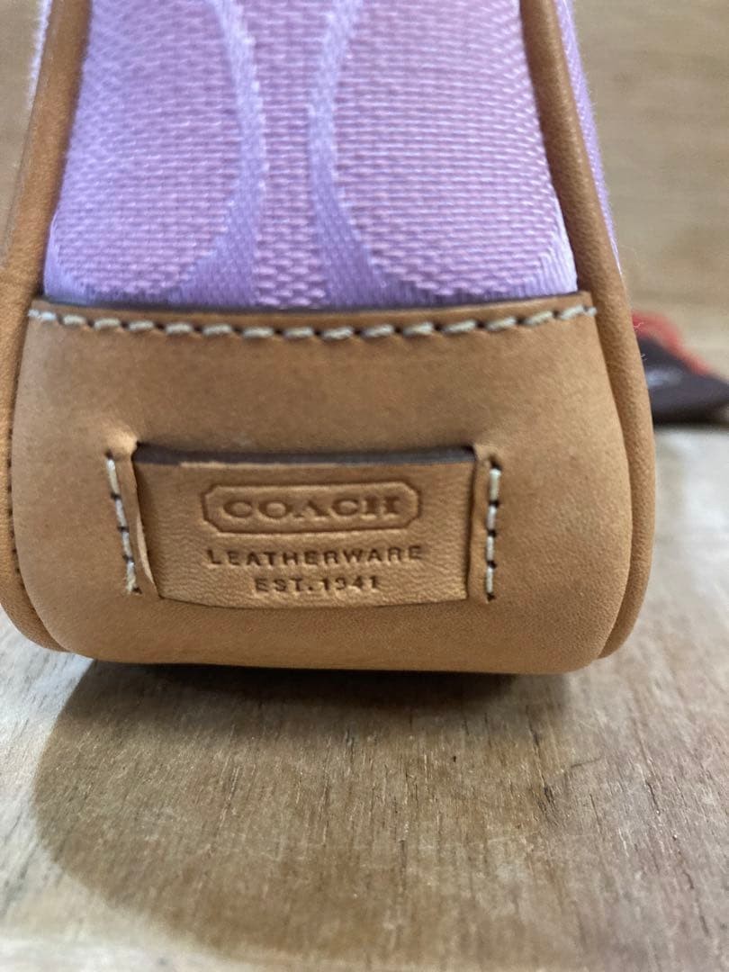 COACH Signature Demi Mini Pouch Shoulder Bag Canvas Leather Pink
