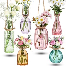 6 Pcs Stained Glass Hanging Vases Colorful Hanging Propagation Vases with Rope H