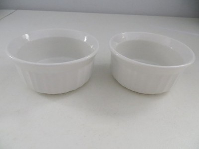 2  CorningWare French White 7 oz Stoneware  Custard Bowls
