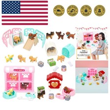 32 PCS Dog Figures Play Set, Pet Care Center Pretend Play Set with Realistic ...