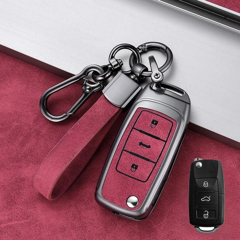 Zinc Alloy Leather Car Key Case Cover For VW Tiguan Golf MK5 MK6 Skoda Passat - Image 4 of 4