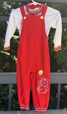 Vintage Carters Made In USA 2 Piece Set Shirt Overalls Red Bear Balloon 24Mnth