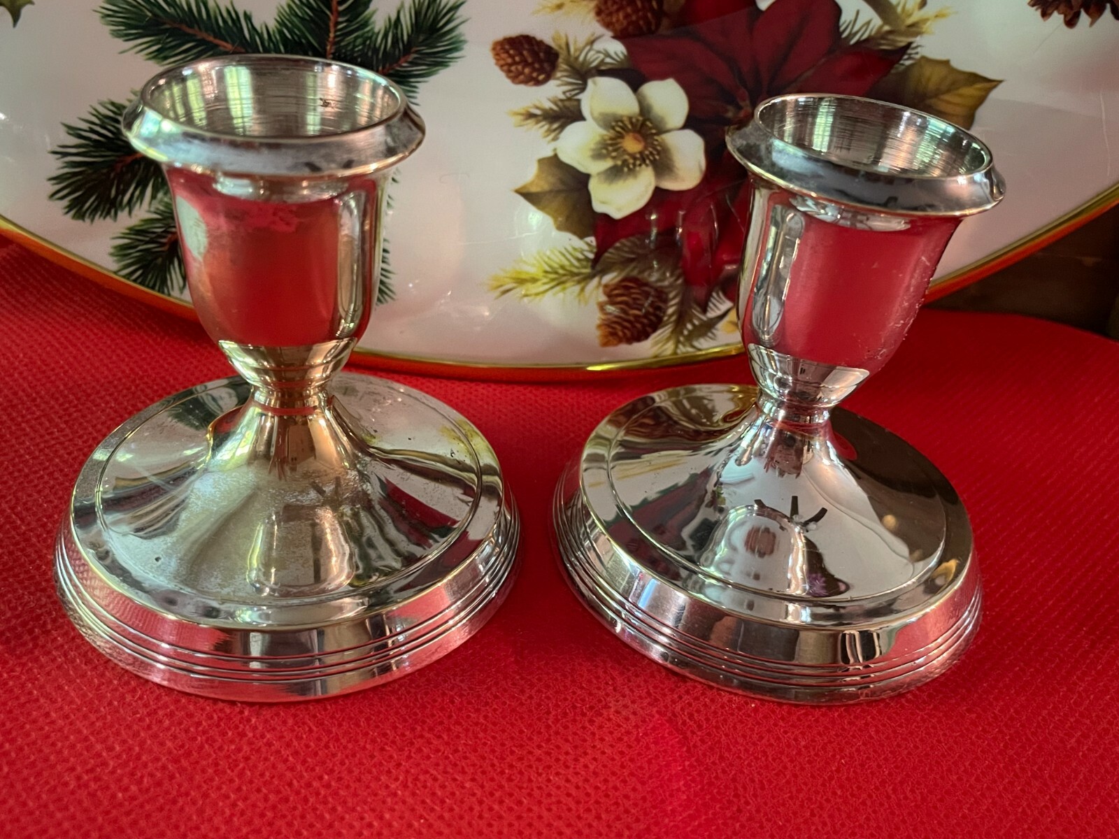 Two Silver plated candle sticks 3 inch tall Leonard from India (603)