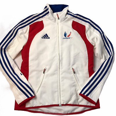 Adidas Track Jacket White with Red, Blue Stripes. France U. Size Women's UK  12 | eBay