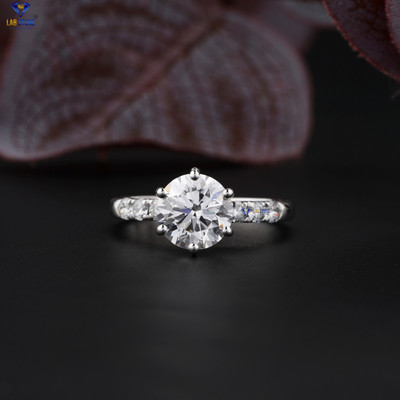 2.348 TDW Round cut Moissanite Fishtail Setting Ring 10k White Gold Labstone