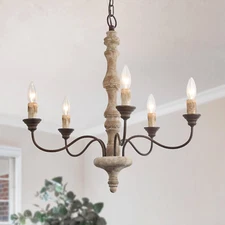 Farmhouse Chandelier, 5-Light French Country Chandelier, Rustic Distressed Wood 