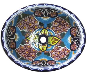 #141 LARGE BATHROOM SINK 21X17 MEXICAN CERAMIC HAND PAINT DROP IN UNDERMOUNT