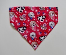 4TH OF JULY PATRIOTIC DOGS FACES ON RED DOG SCARF/BANDANA--S, M, L