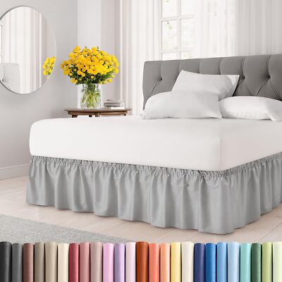 Wrap Around Dust Ruffle Bed Skirt Light Grey for Twin Size