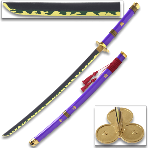 One Piece - Roronoa Zoro's Purple "Enma" Wood Sword Katana w/Plastic Scabbard - Picture 2 of 3