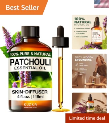 Natural Patchouli Essential Oil 4 Fl Oz - Perfect for Diffuser & DIY Soap Making