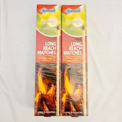 2 Pack Diamond Greenlight Long Reach Matches Extra Thick 75 Per Box 150 Total
