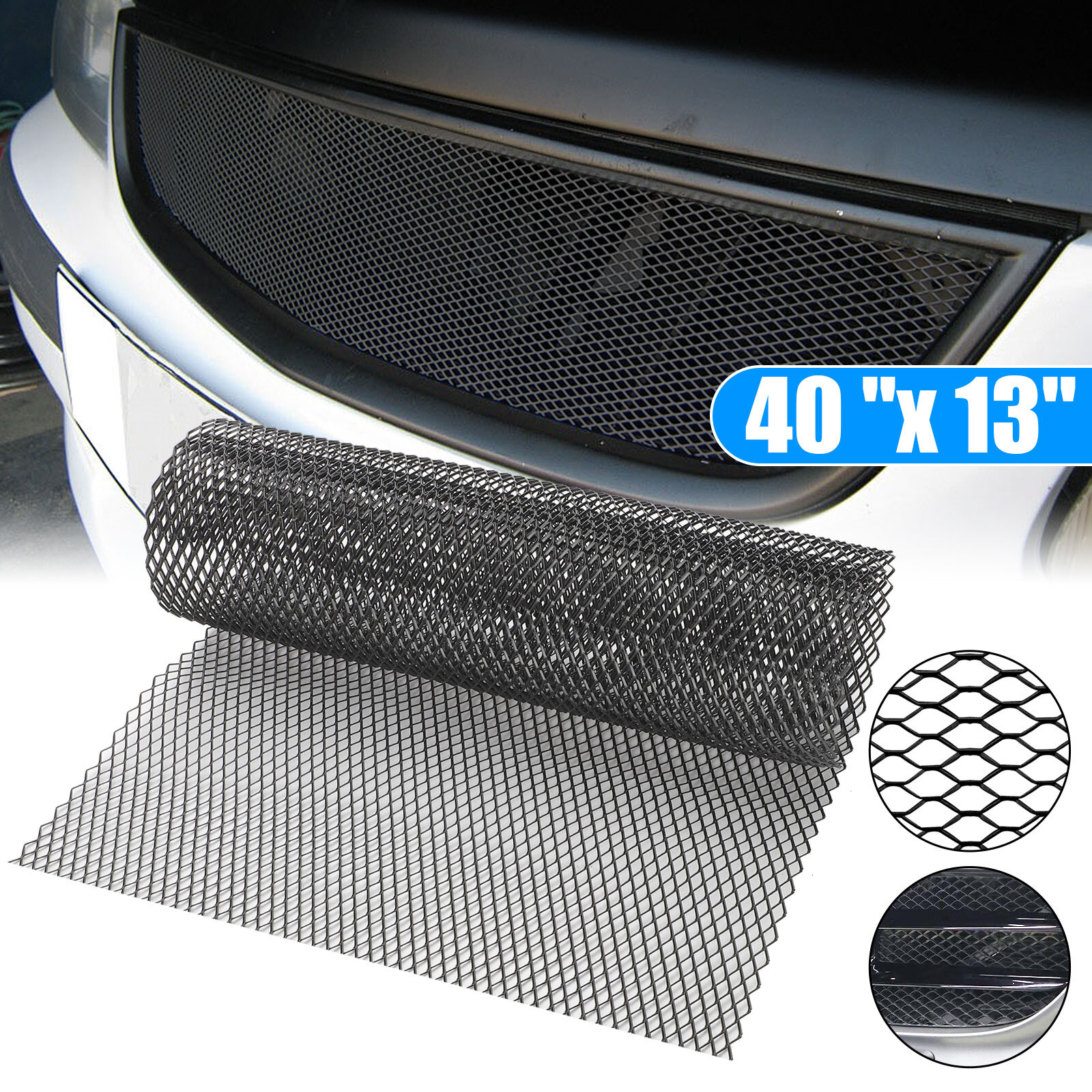 40''x13'' Universal Black Car Grille Mesh Net Sheet Aluminum Rhombic Auto Grill