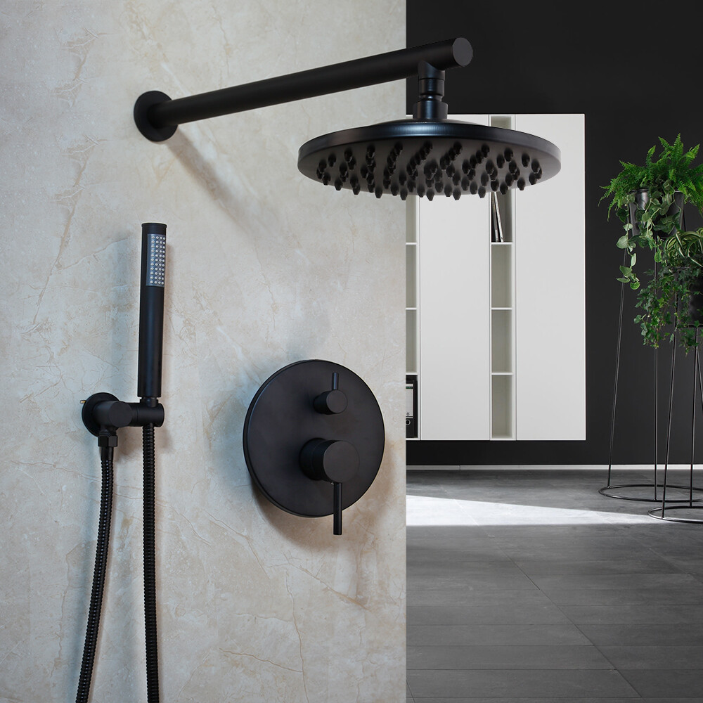 Matte Black Bathroom Shower System 8 Inch Rainfall Showerhead Round Lu
