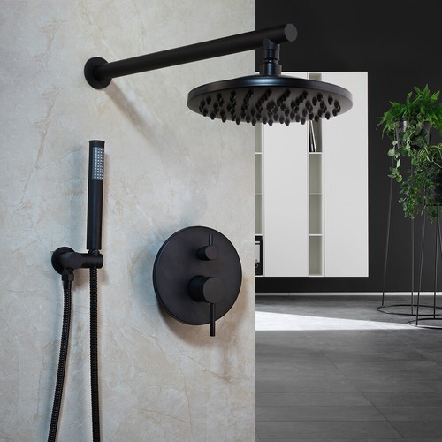 3 Style Matte Black Rain Shower Head + Arm Mixer Valve Hand Held Faucet