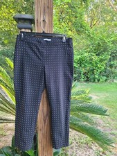Ladies Black White Pants-Straight Leg-Pull On-Stretch-Size 12 EXC