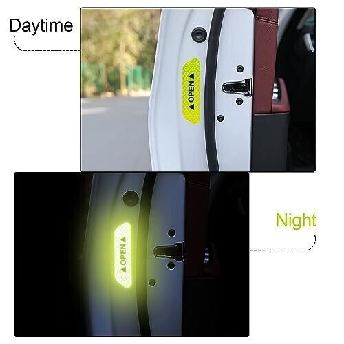 4PCS Green Car Door Open Warning Reflective Stickers Night Safety Luminous Decal - Picture 4 of 10