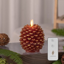Luminara Flameless Paraffin Wax Candles,Real Moving Wick Timer Remote Brown,4.3"
