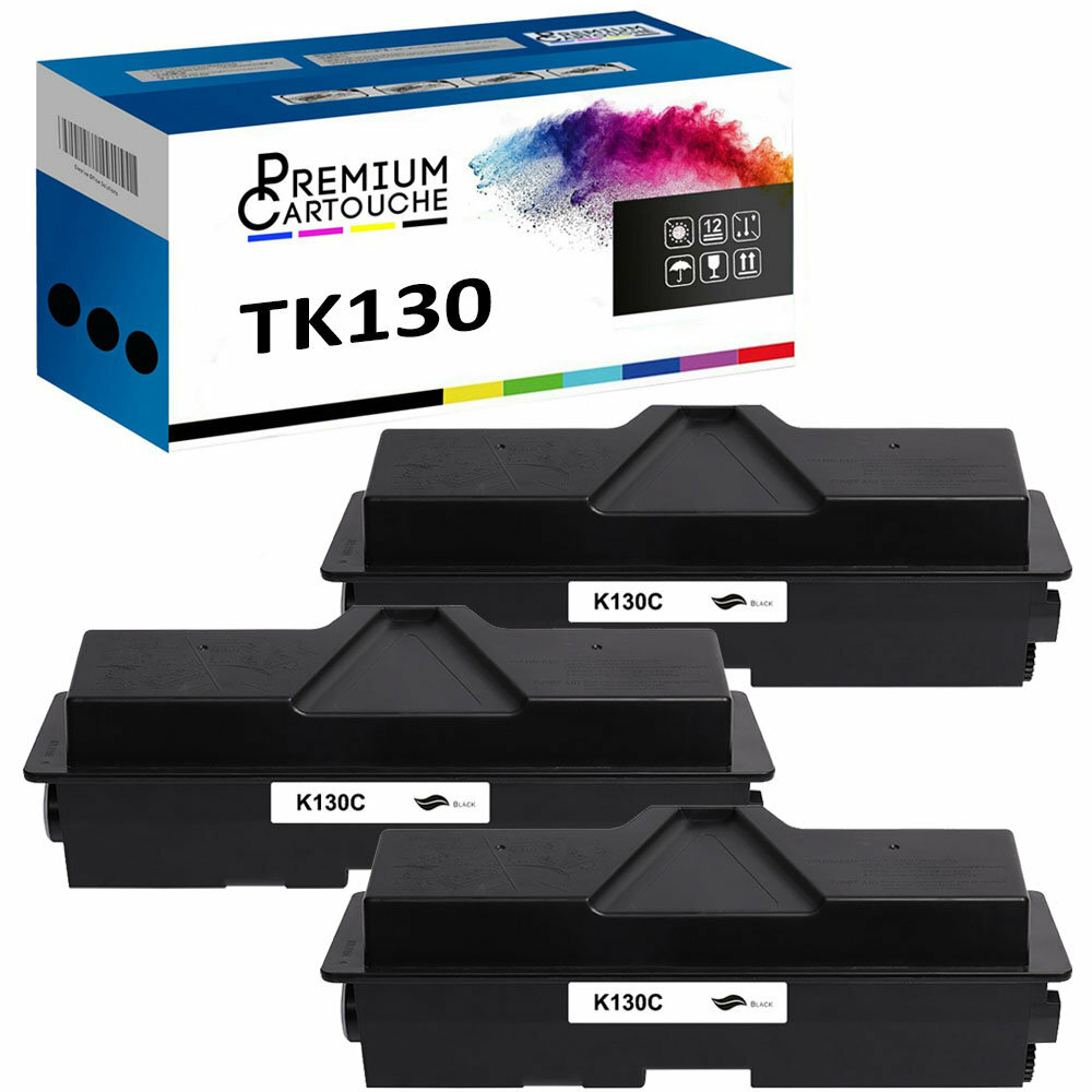 Toner TK130 noir compatible Kyocera 1T02HS0EU0 pack trois cartouches