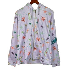 Nwt Hill House The Allie Zip Up Hoodie Jacket Sea Creatures Terry Purple M