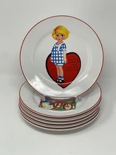 Rosanna Studio Retro Valentine 8" Dessert Salad Side Plates HTF Rare Set Of 6