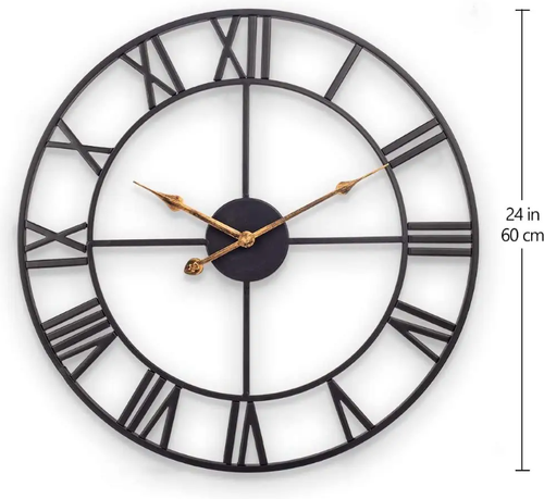 Large Wall Clock Roman Numerals Metal Indoor Big Round Open Face for Living 60cm - Picture 8 of 11