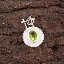 Peridot Stone 925 Silver Bezel August Birth Elegant Anniversary Trendy Pendant