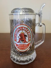 Anheuser Busch Budweiser Glass stein. Lid design based on the 'Bulls Eye' tray.