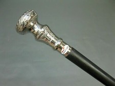 Handmade Knob Silver Brass handle antique Victorian cane wooden walking stick