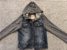 Mudd Women's Hooded Gray Sweater Denim Jean Jacket Medium