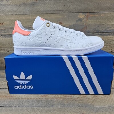 adidas Women's Stan Smith  Shoes Embossed Graphics White Coral Sz 10 NIB 