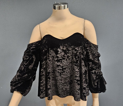 CAROLINE COSTAS Gabriella Black Velvet Off Shoulder Bustier Top S