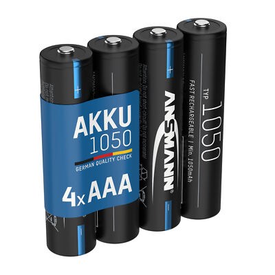 ANSMANN Akku AAA 1050mAh NiMH 1,2V - wiederaufladbar, hohe Kapazität (4 Stück)