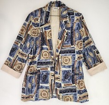Rafael Jacket Womens Medium Blue Brown Geometric 80s Vintage Usa Open Blazer
