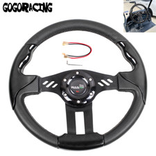 Black 13 Flat Dish Leather Sports Racing Drift Steering Wheel 6 Bolt Universal Black 13 Flat Dish Leather Sports Racing Drift Steering Wheel 6 Bolt Universal