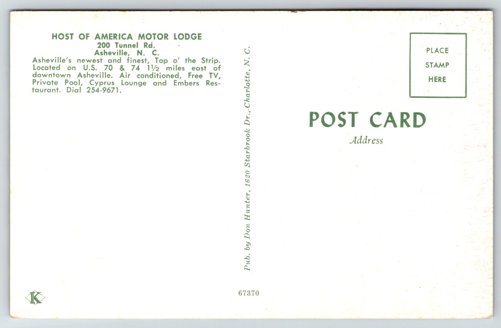 Host Of America Motor Lodge Asheville North Carolina NC Tunnel Rd