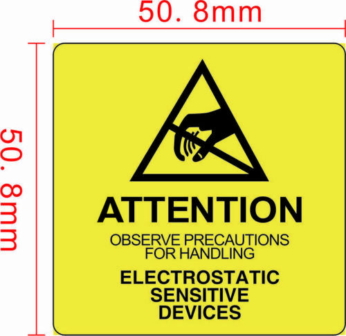 500 ESD 2 X 2 LABELS ATTENTION ELECTROSTATIC SENSITIVE STATIC WARNING , 1 ROLL