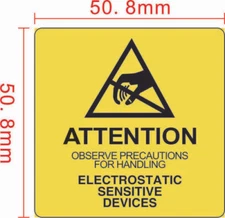 500 ESD 2 X 2 LABELS ATTENTION ELECTROSTATIC SENSITIVE STATIC WARNING , 1 ROLL