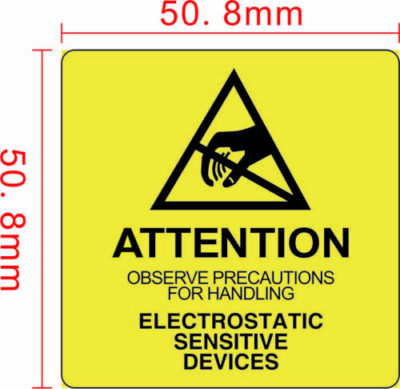 500 ESD 2 X 2 LABELS ATTENTION ELECTROSTATIC SENSITIVE STATIC WARNING , 1 ROLL