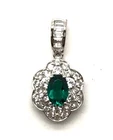 Sterling Silver Oval Green Tourmaline CZ Cluster / Baguette Bail Flower Pendant