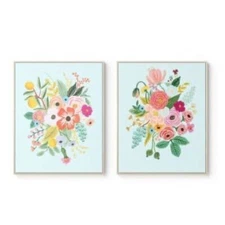 Rifle Paper Co. x Target Garden Party Framed Canvas Wall Art Set New w/ scratch