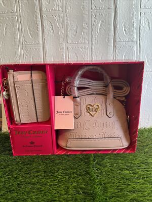 NewJuicy Couture Gift Set Mini Bowler Bag & Card Case Purse Handbag Dusty Blush