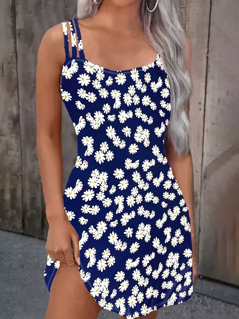 Abito Casual A Canotta Donna, Ampio, Scollo Rotondo, Senza Maniche, Linea A, In Poliestere Leggero