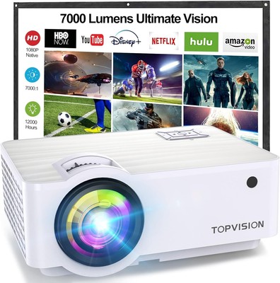 Mini Beamer, Native 720P Heimkino Beamer Unterstützt 1080P Full HD, 7000 Lux