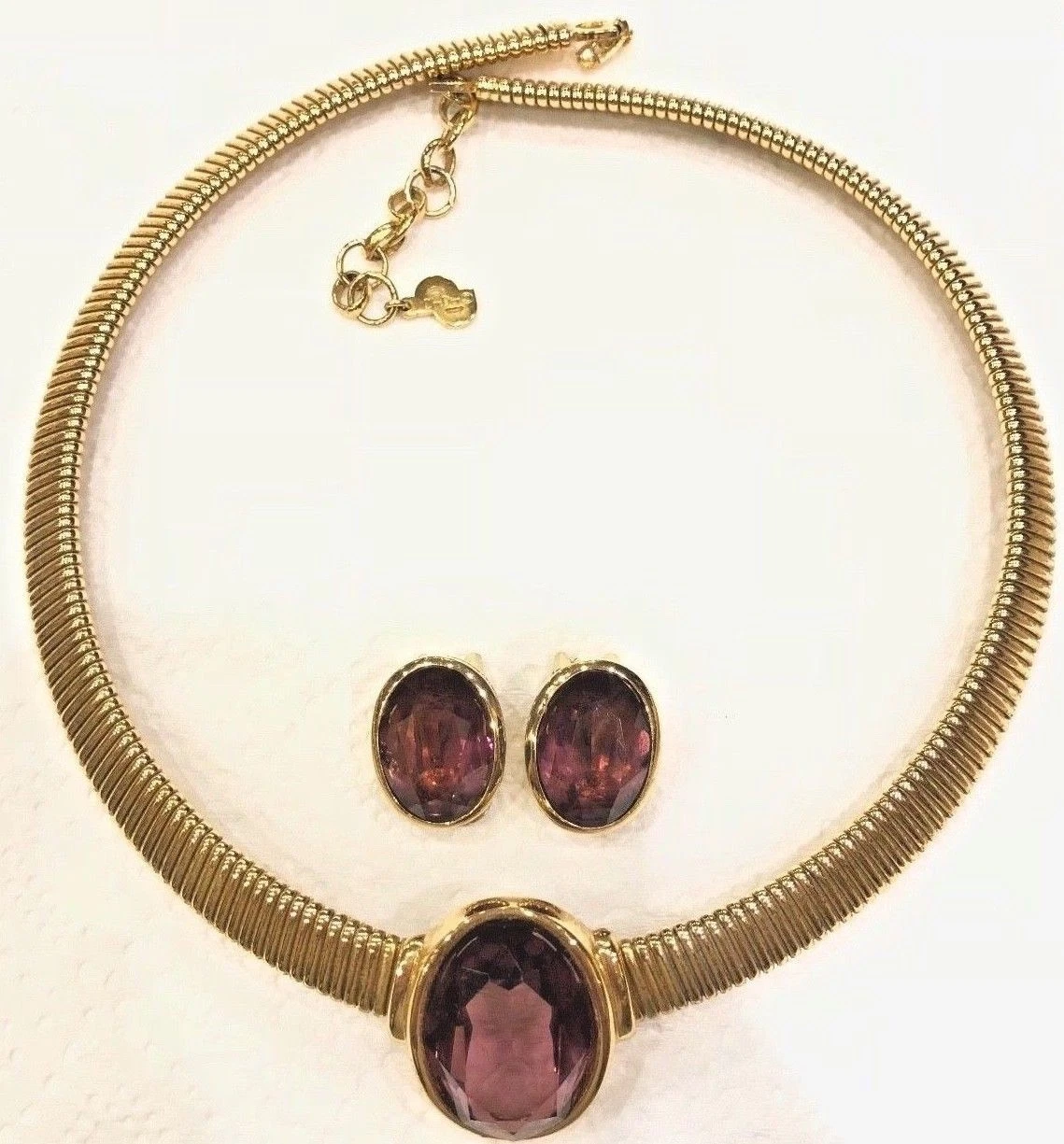 Ensemble collier et boucles d'oreilles ovale vintage Christian Dior cristal aminé