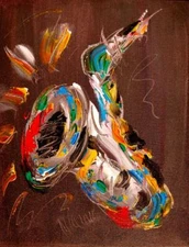 SAXOPHONE  ART CANVAS IMPRESSIONIST IMPASTO ARTIST  ier7TH5i7